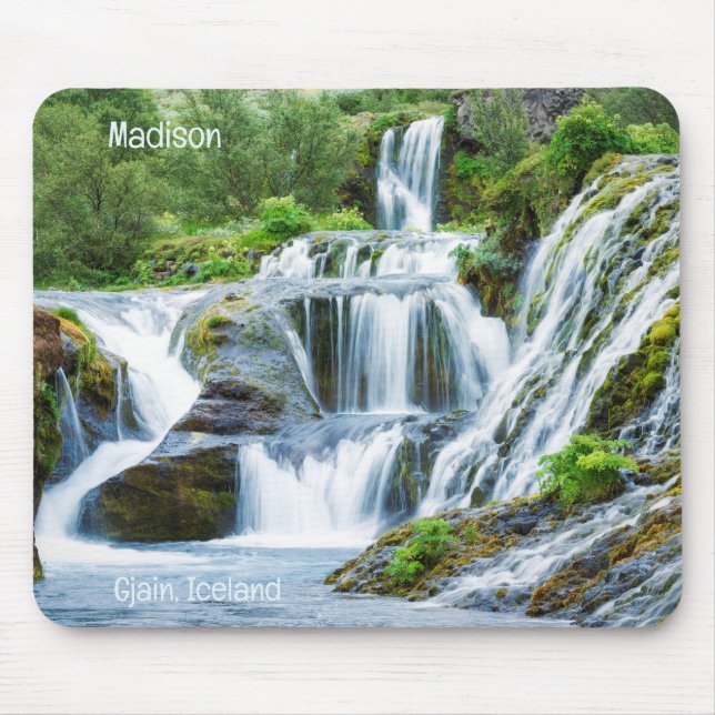 Custom Name Gjain Waterfalls, Iceland Mouse Mat (Front)