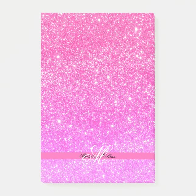 Custom Name Glamor Girl Hot Pink Glitter  Post-it Notes (Front)