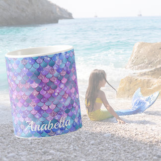 Custom Name Glitter Purple Mermaid Scales  Coffee Mug