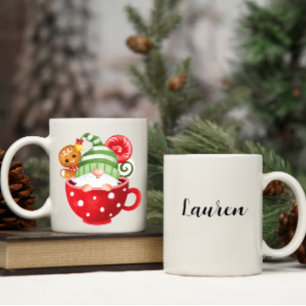 Custom Name Gnome and Gingerbread Cocoa Mug