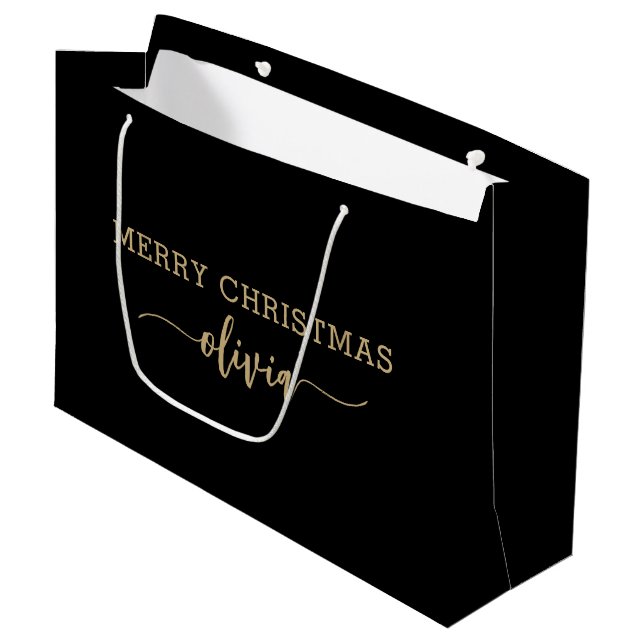 Custom Name Gold Black Large Gift Bag (Front Angled)