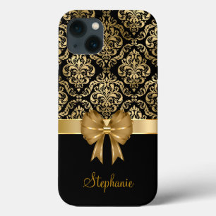 Custom Name Gold Damask On Black Wedding Gift iPhone 13 Case