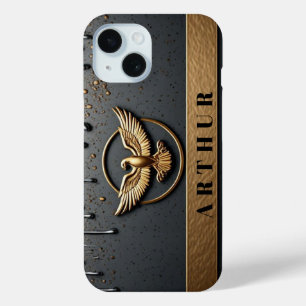 💎 Custom Name Gold Eagle Flow Liquid Metal Luxury iPhone 15 Case