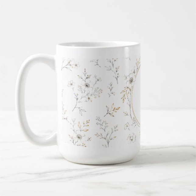 Custom Name Gold Floral Monogram Birthday Mug (Left)