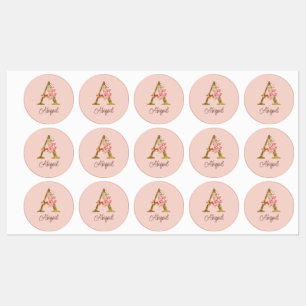 Custom Name Gold Foil Blush Pink Roses Letter A