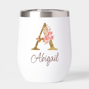 Custom Name Gold Foil Blush Pink Roses Letter A