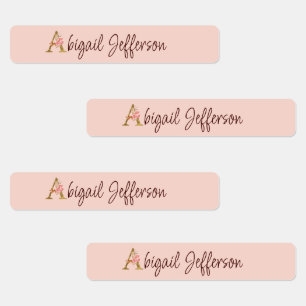 Custom Name Gold Foil Blush Pink Roses Letter A