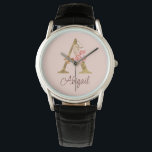 Custom Name Gold Foil Blush Pink Roses Letter A Watch<br><div class="desc">Custom Name Gold Foil Blush Pink Roses Letter A design features a stylish floral monogram with elegant shimmer—perfect for feminine themes,  romantic occasions,  and personalised name customisation. Click 'Personalise' to customise with your name or a loved one’s.</div>