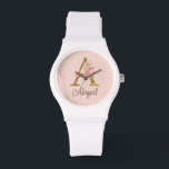 Custom Name Gold Foil Blush Pink Roses Letter A Watch<br><div class="desc">Custom Name Gold Foil Blush Pink Roses Letter A design features a stylish floral monogram with elegant shimmer—perfect for feminine themes,  romantic occasions,  and personalised name customisation. Click 'Personalise' to customise with your name or a loved one’s.</div>