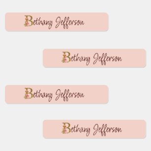 Custom Name Gold Foil Blush Pink Roses Letter B