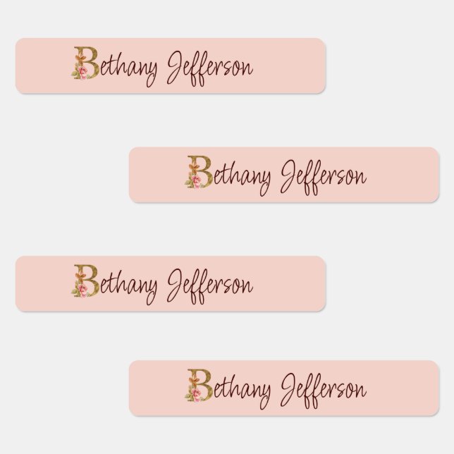 Custom Name Gold Foil Blush Pink Roses Letter B (Group)