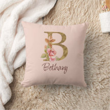 Custom Name Gold Foil Blush Pink Roses Letter B