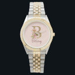 Custom Name Gold Foil Blush Pink Roses Letter B Watch<br><div class="desc">Custom Name Gold Foil Blush Pink Roses Letter B design showcases a delicate floral monogram with golden shimmer—ideal for elegant personalisation,  romantic vibes,  and thoughtful name-based creations. Click 'Personalise' to add your name or someone special’s.</div>