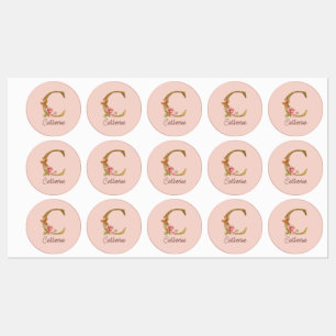 Custom Name Gold Foil Blush Pink Roses Letter C