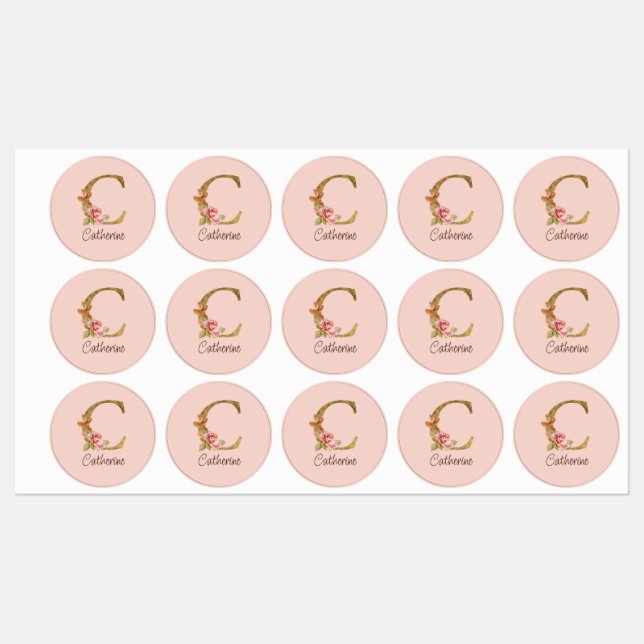 Custom Name Gold Foil Blush Pink Roses Letter C (Sheet)