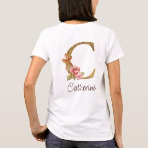 Custom Name Gold Foil Blush Pink Roses Letter C T-Shirt