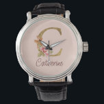 Custom Name Gold Foil Blush Pink Roses Letter C Watch<br><div class="desc">Custom Name Gold Foil Blush Pink Roses Letter C design highlights a graceful floral monogram with soft golden accents—perfect for chic personalisation,  romantic aesthetics,  and meaningful name customisation. Click 'Personalise' to add your name or a loved one’s.</div>