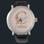 Custom Name Gold Foil Blush Pink Roses Letter C Watch<br><div class="desc">Custom Name Gold Foil Blush Pink Roses Letter C design highlights a graceful floral monogram with soft golden accents—perfect for chic personalisation,  romantic aesthetics,  and meaningful name customisation. Click 'Personalise' to add your name or a loved one’s.</div>