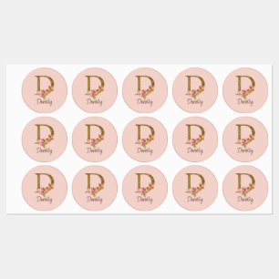 Custom Name Gold Foil Blush Pink Roses Letter D
