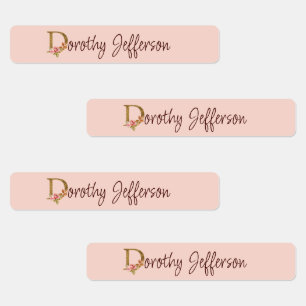Custom Name Gold Foil Blush Pink Roses Letter D