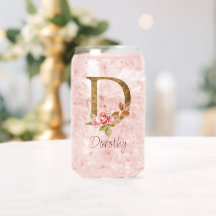 Custom Name Gold Foil Blush Pink Roses Letter D