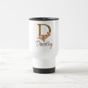 Custom Name Gold Foil Blush Pink Roses Letter D Travel Mug