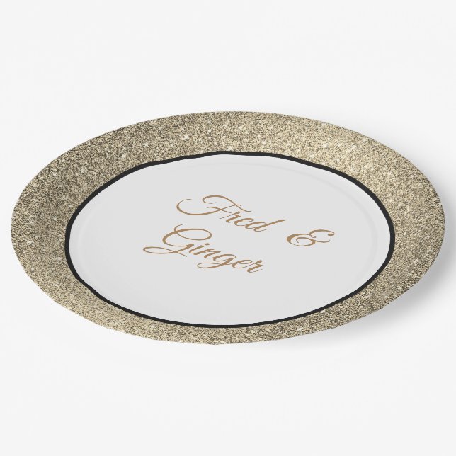 Custom Name Gold Glitter 9" Paper Plates (Angled)