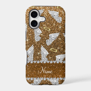Custom name gold glitter angel wings
