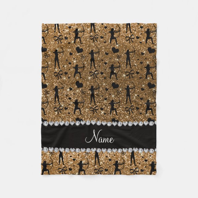 Custom name gold glitter archery fleece blanket (Front)