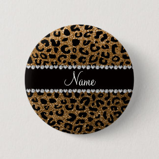 Custom name gold glitter cheetah print 6 cm round badge