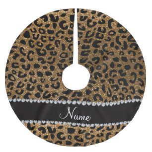 Custom name gold glitter cheetah print brushed polyester tree skirt