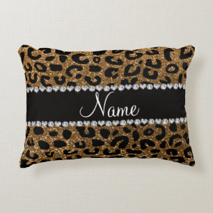 Custom name gold glitter cheetah print decorative cushion
