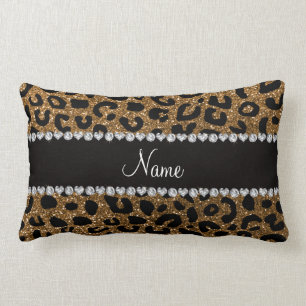 Custom name gold glitter cheetah print lumbar cushion