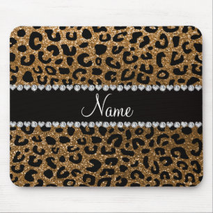 Custom name gold glitter cheetah print mouse mat