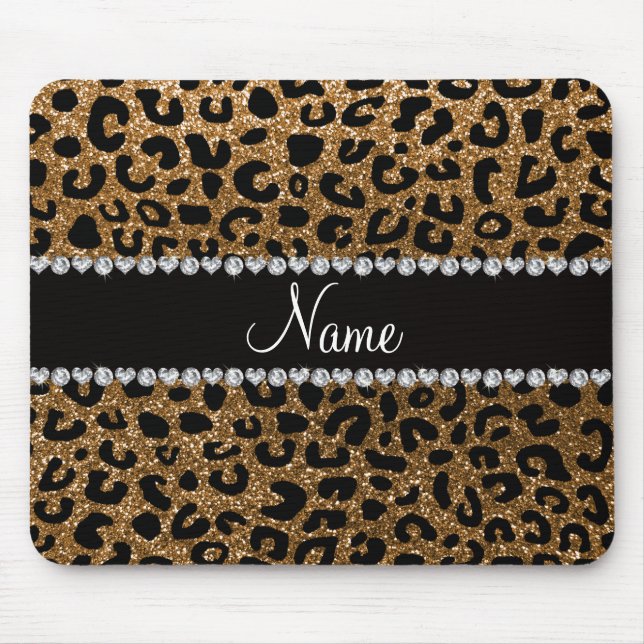 Custom name gold glitter cheetah print mouse mat (Front)