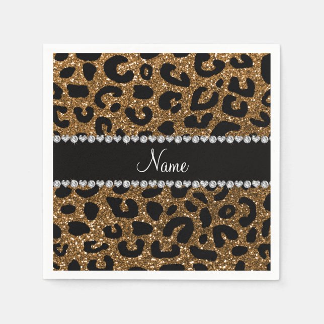 Custom name gold glitter cheetah print napkin (Front)