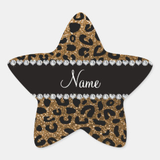 Custom name gold glitter cheetah print star sticker