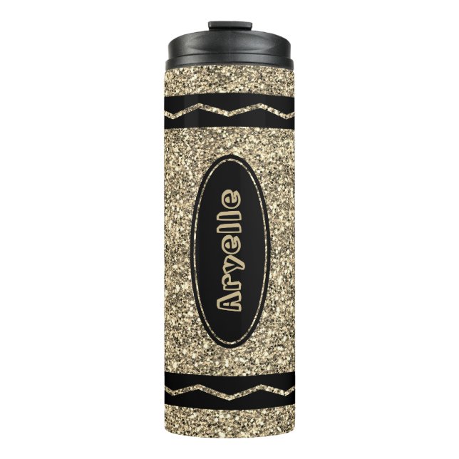 Custom Name Gold Glitter Crayon Thermal Tumbler (Front)