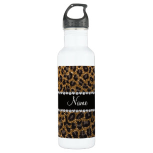 Custom name gold glitter leopard print 710 ml water bottle