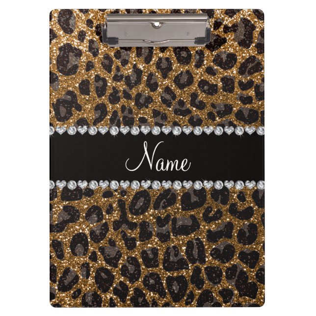Custom name gold glitter leopard print clipboard (Front)