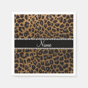 Custom name gold glitter leopard print napkin