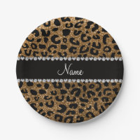Custom name gold glitter leopard print