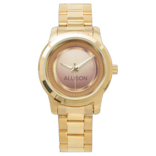 Custom Name Gold Lilac Shiny Metal Elegant Modern Watch