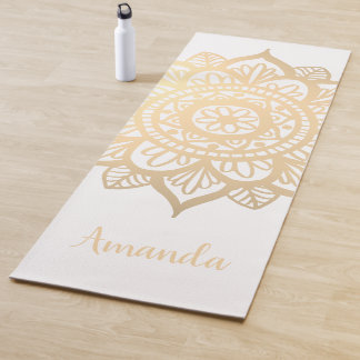Custom Name Gold Mandala White Yoga Mat