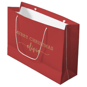 Custom Name Gold Red Large Gift Bag
