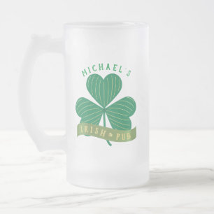 Custom Name Gold Shamrock St Patrick's Day   Frosted Glass Beer Mug