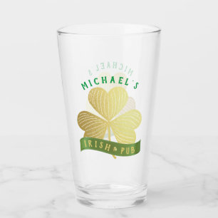 Custom Name Gold Shamrock St Patrick's Day Glass