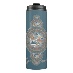 Custom Name Gold Teal Abstract Ornamental Mandala Thermal Tumbler