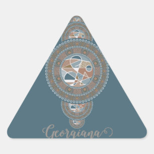 Custom Name Gold Teal Abstract Ornamental Mandala Triangle Sticker
