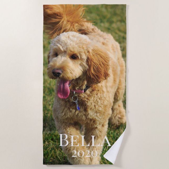 Custom Name Golden Doodle Dog Beach Towel (Front)